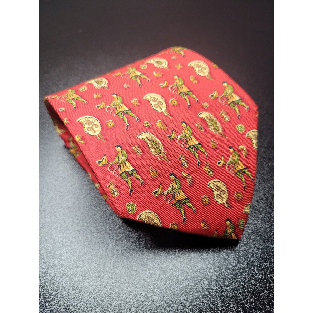 Salvatore Ferragamo Men's Necktie Red Novelty Silk 3.5" x 58" Excellent
